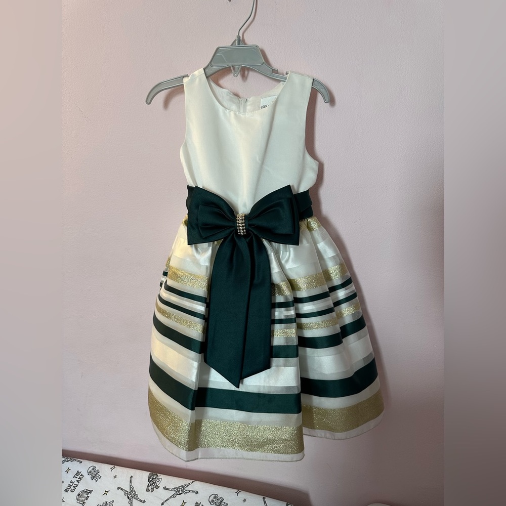 Rare Editions White and Green Formal Kids Dress